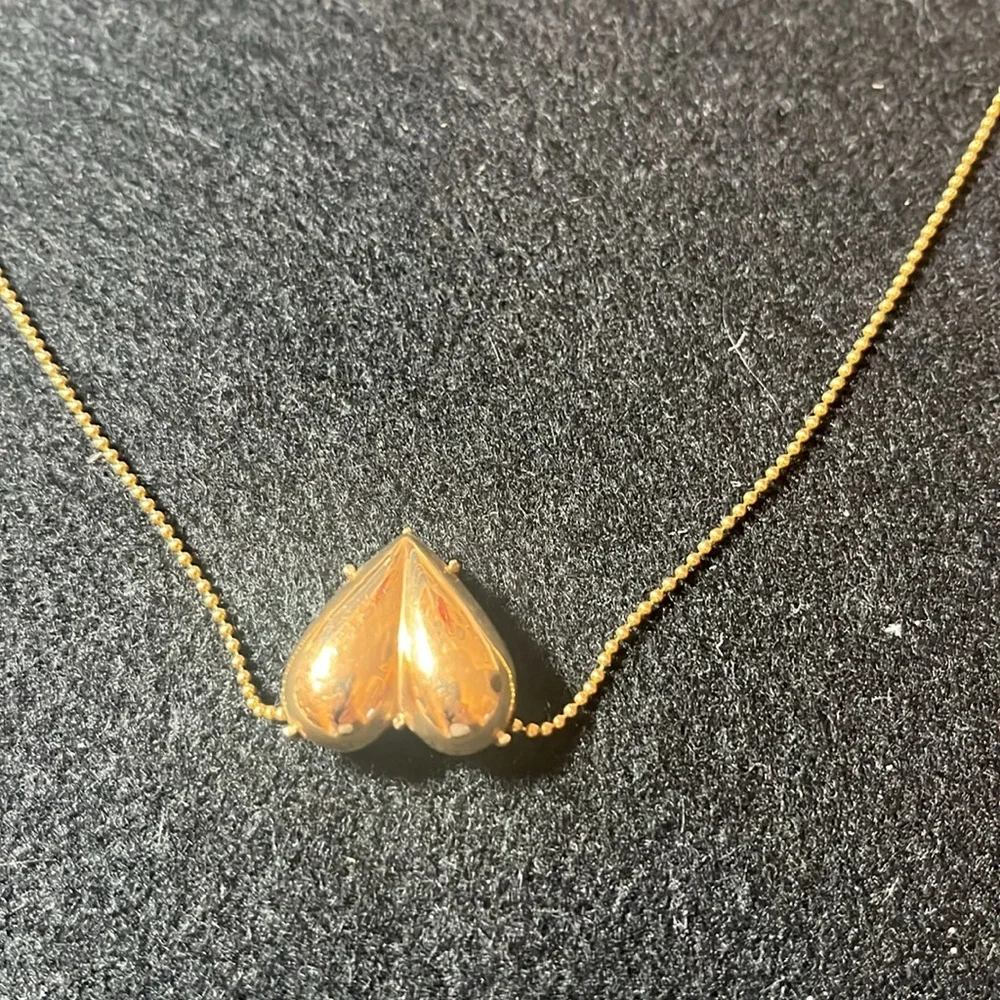 14K Puffed Gold Heart Necklace on Beaded 
Chain - Picture 5 of 6